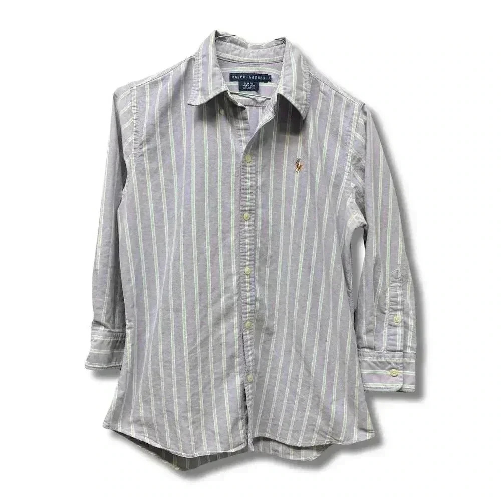 Ralph Lauren Boy's Slim Fit Striped Button-Down Shirt Purple Size M - Picture 1 of 6